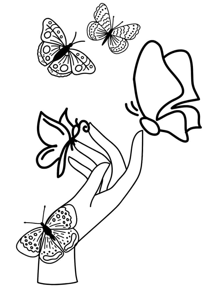 Papillons et Main coloring page