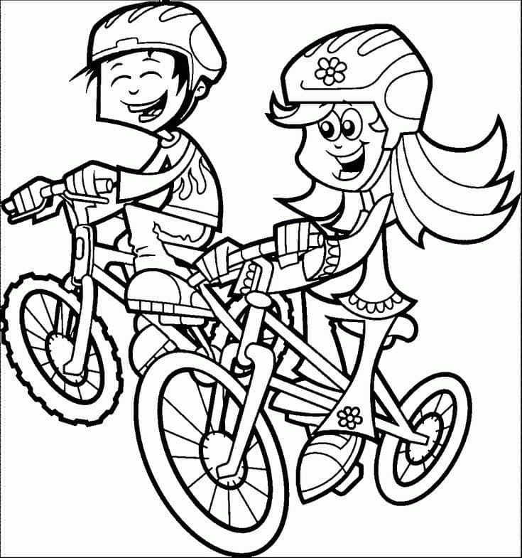 Peinture De Enfants Faisant Du Vélo coloring page