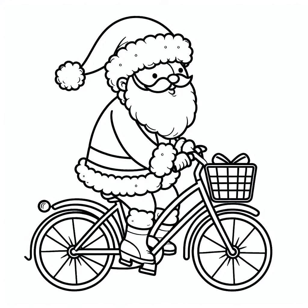 Coloriage Père Noël à vélo