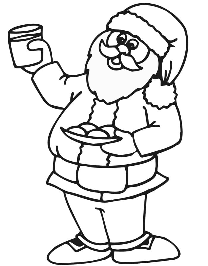 Coloriage Père Noël avec du Lait et Des Biscuits
