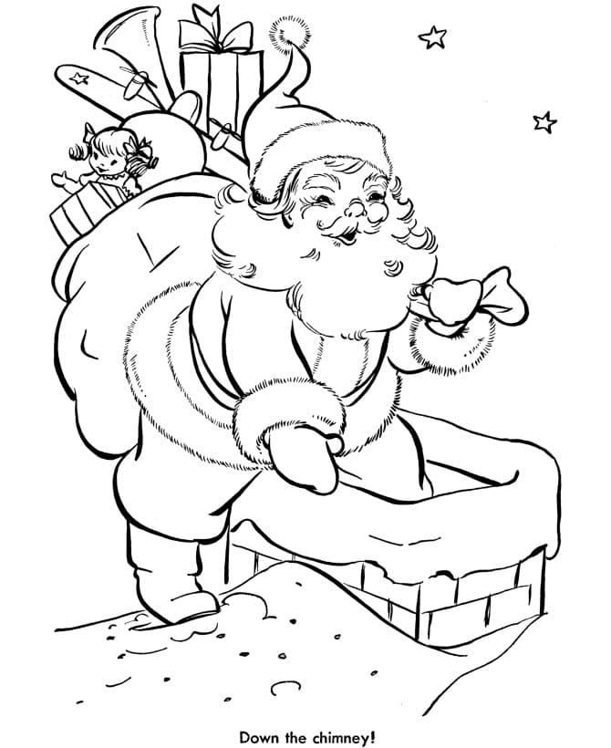 Coloriage Père Noël Dans la Cheminée