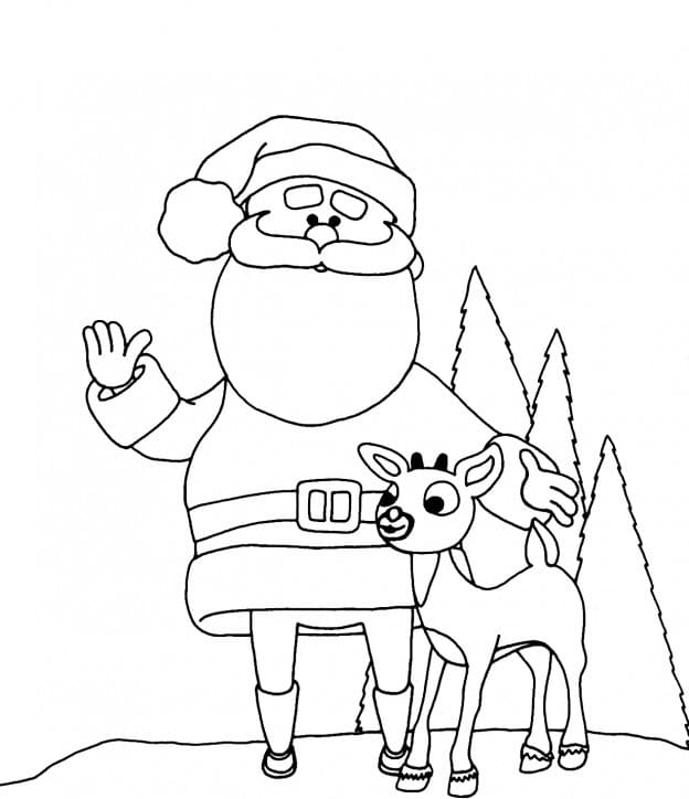 Coloriage Père Noël et Rudolphe
