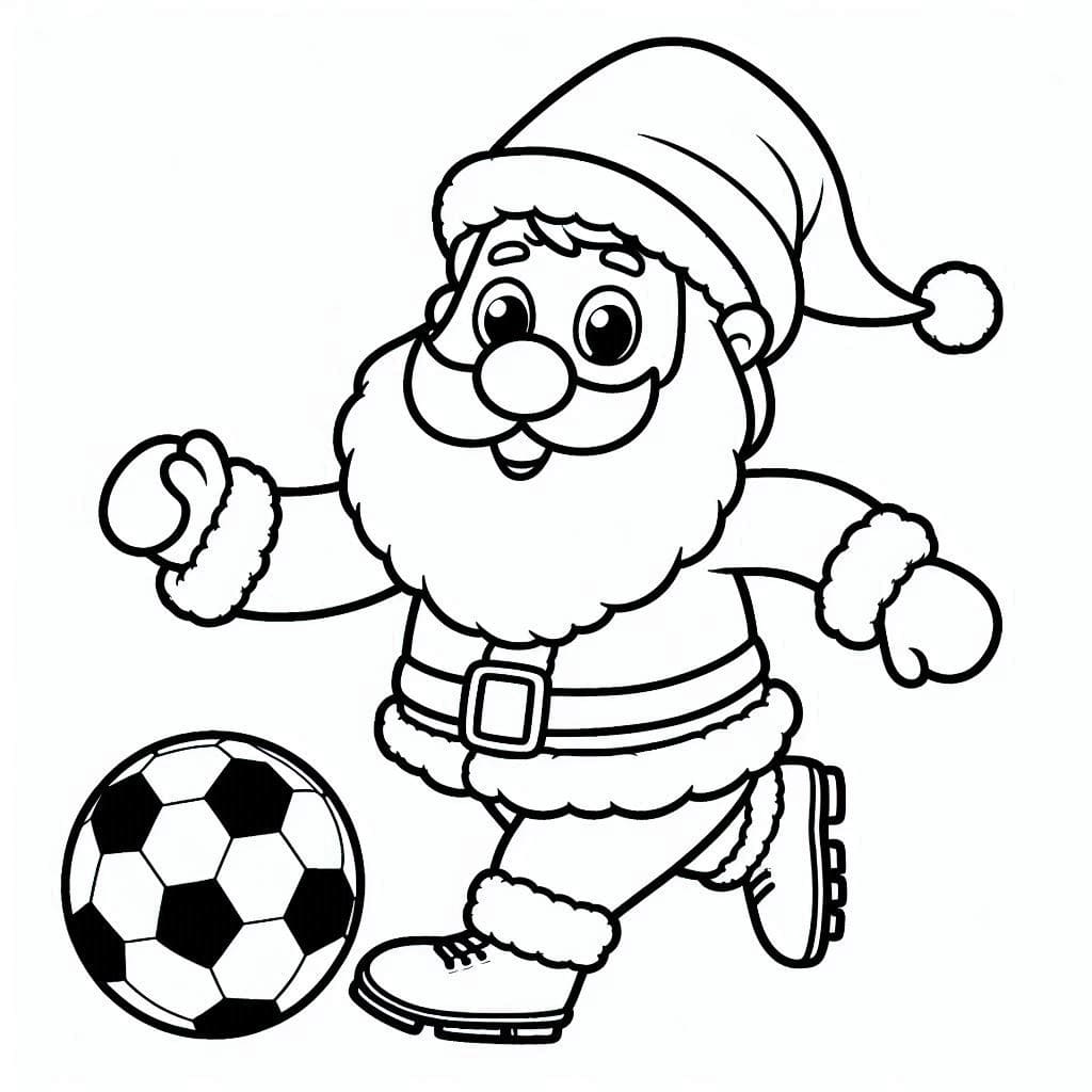 Coloriage Père Noël joue au football