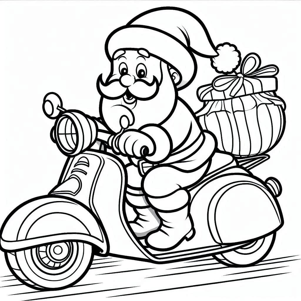 Coloriage Père Noël sur une moto