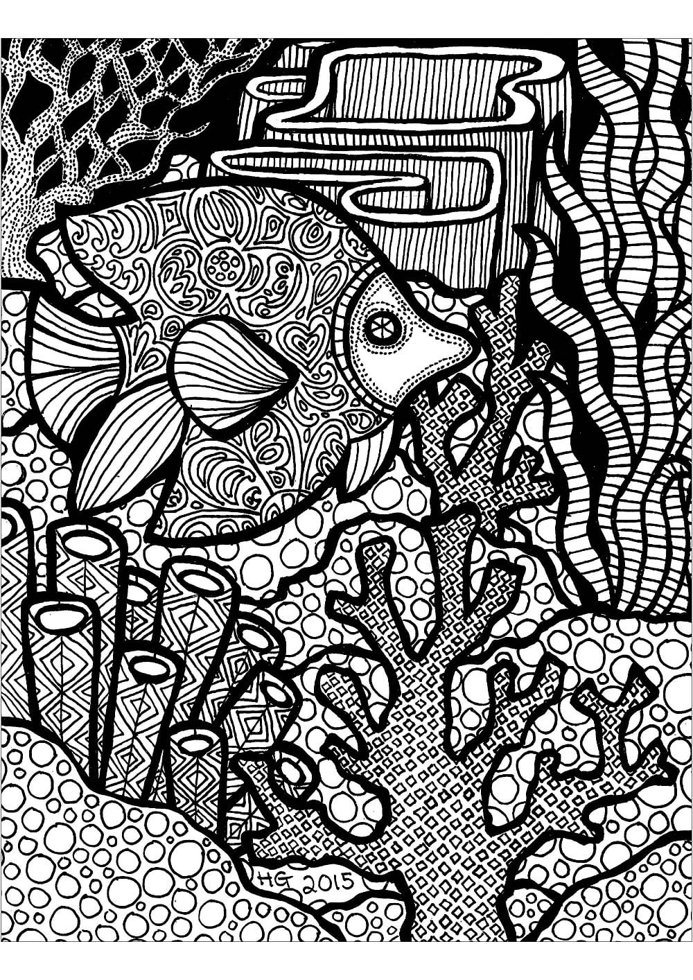 Poisson Zentangle coloring page