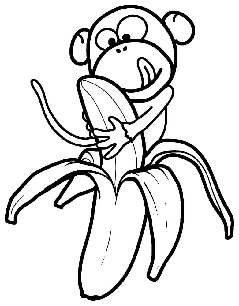 Coloriage Singe avec Une Grosse Banane