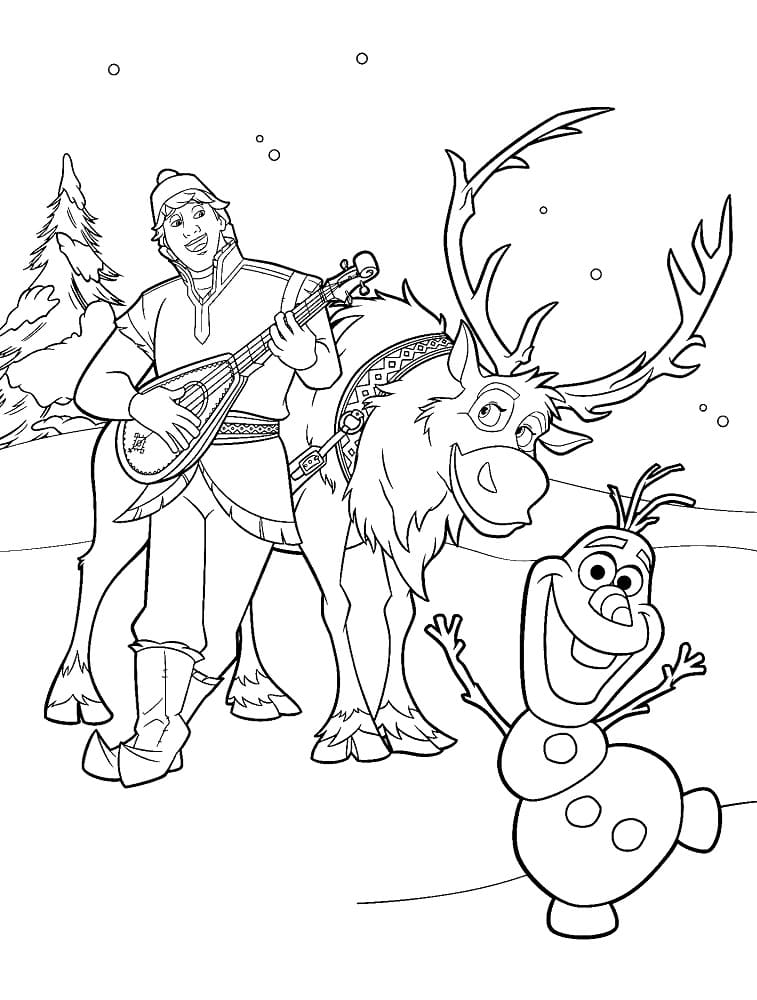 Sven, Kristoff et Olaf coloring page