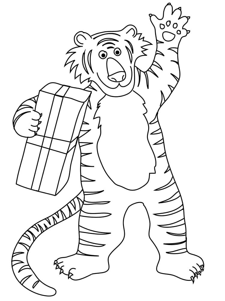 Coloriage Tigre avec un Cadeau