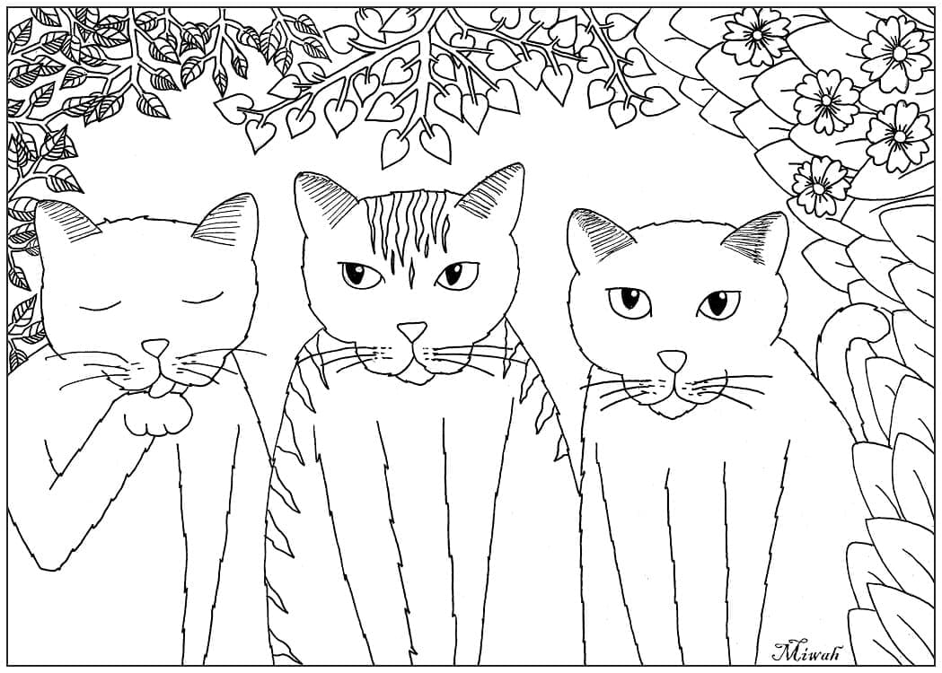 Trois Chats coloring page