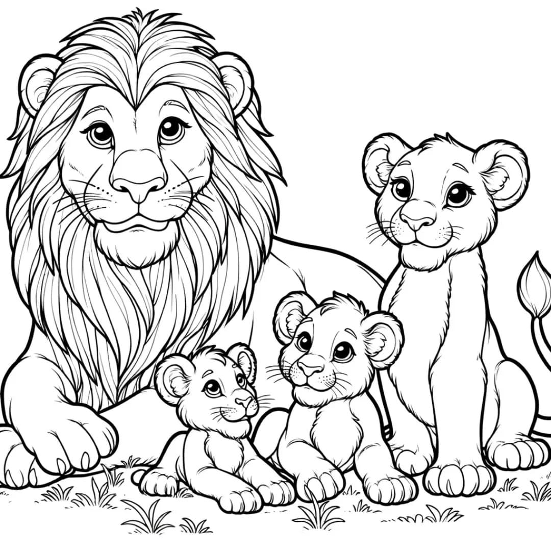 Une Famille de Lions coloring page