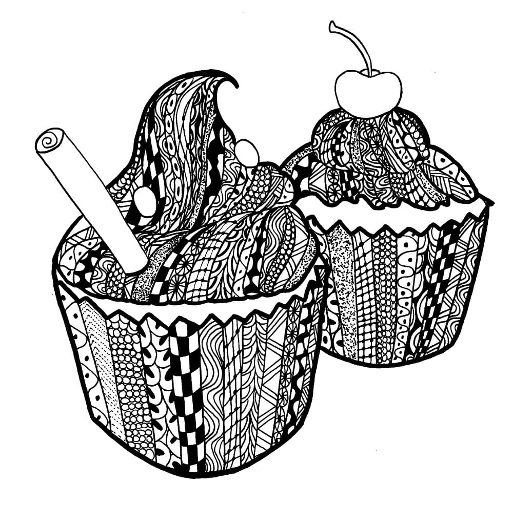 Zentangle Cupcake coloring page