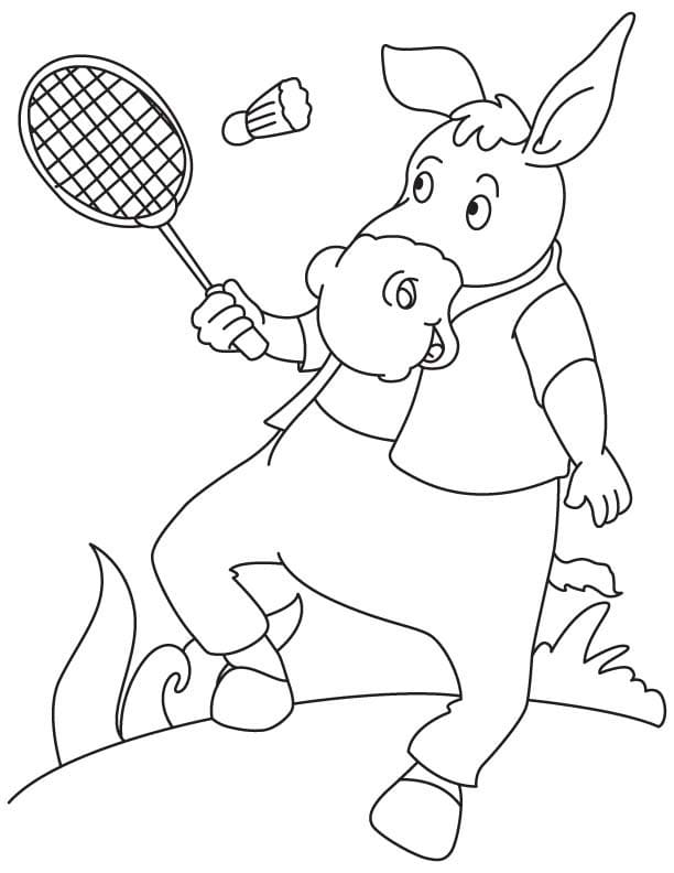 Coloriage Âne Joue au Badminton