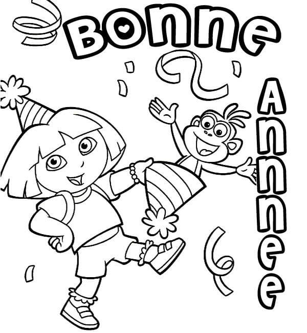 Bonne Année avec Dora coloring page