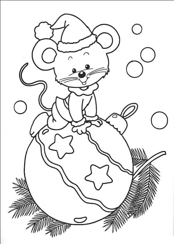 Boule de Noël avec Une Jolie Souris coloring page