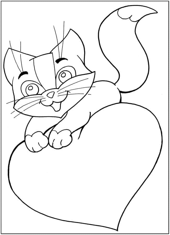 Chaton et Coeur coloring page