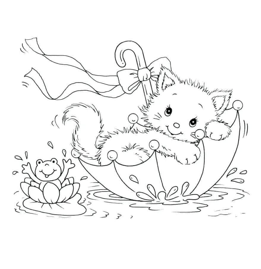 Chaton et Grenouille coloring page