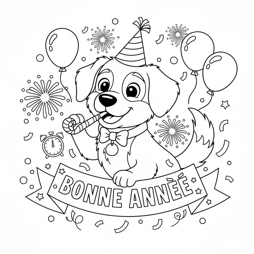 Chien Bonne Année coloring page