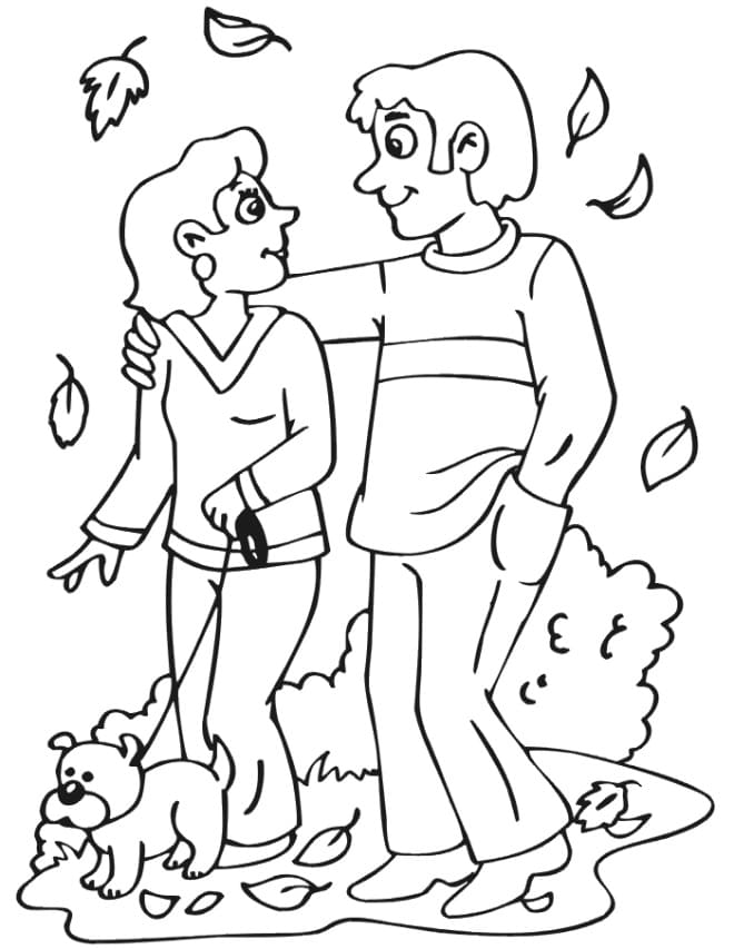 Couple en Automne coloring page