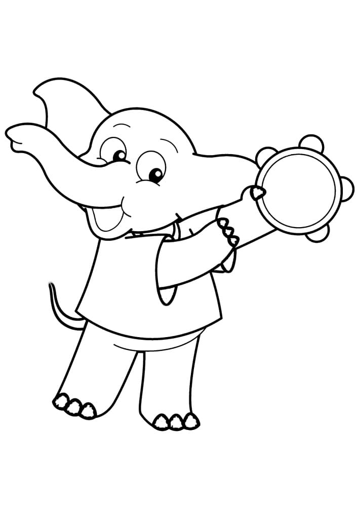 Éléphant Mignon Joue du Tambourin coloring page