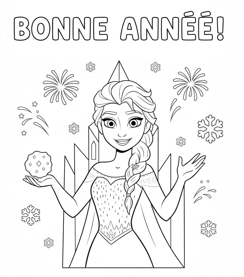 Elsa Bonne Année coloring page