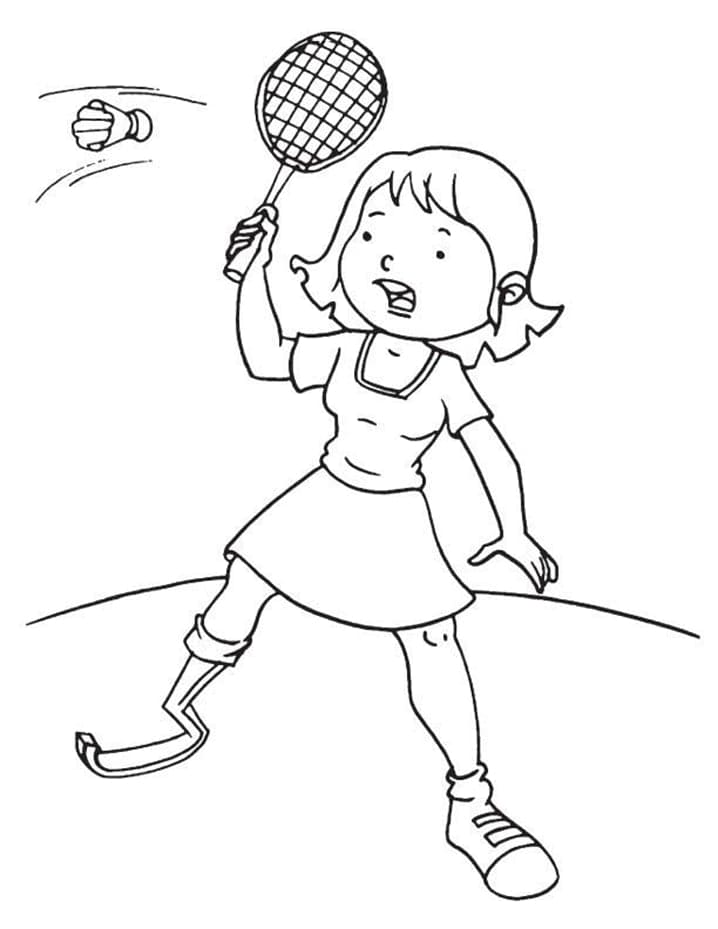 Coloriage Fille Joue au Badminton