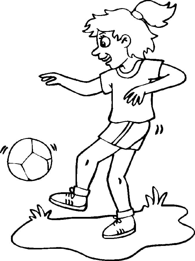 Fille Joue au Football coloring page