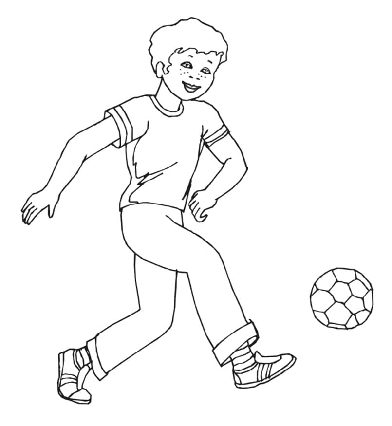 Garçon Heureux Joue au Football coloring page