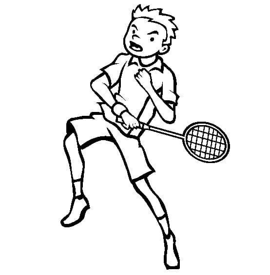 Coloriage Garçon Joue au Badminton