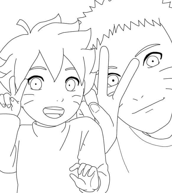 Coloriage Himawari et Naruto
