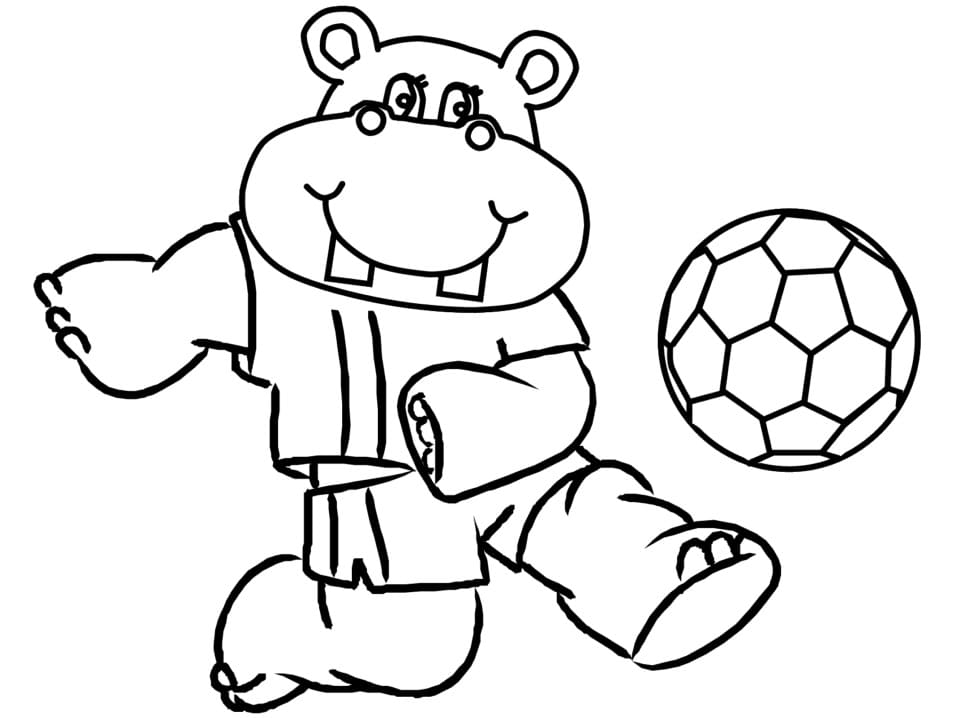 Coloriage Hippo Joue au Football