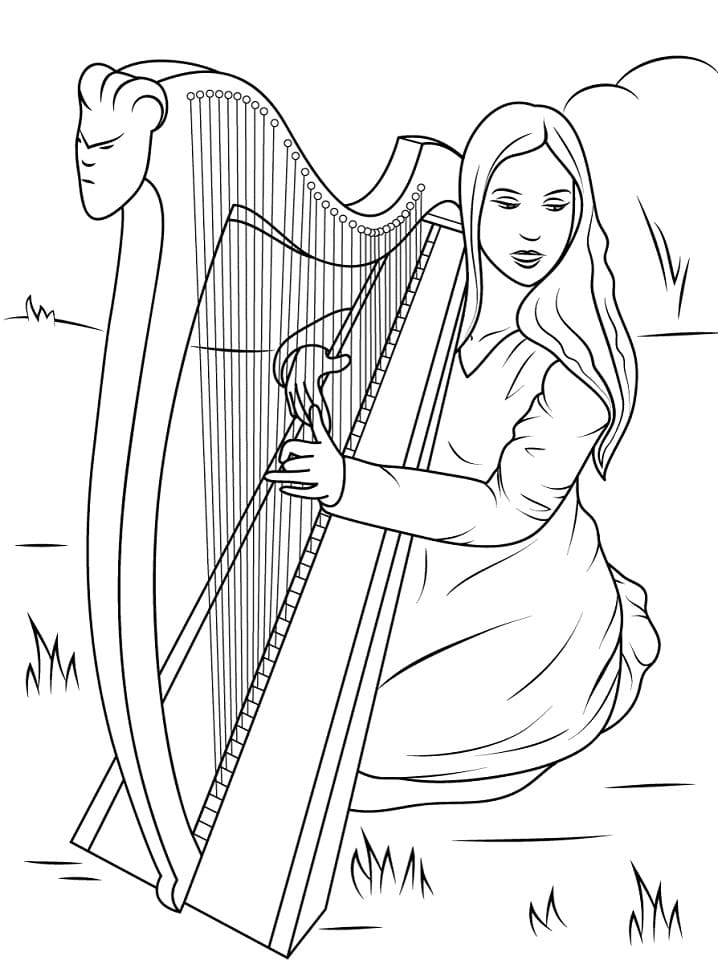 Coloriage Jouer de la Harpe