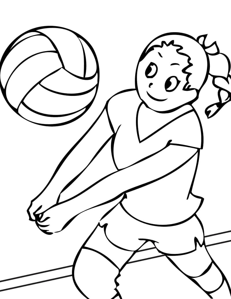 Coloriage La Fille Joue au Volleyball