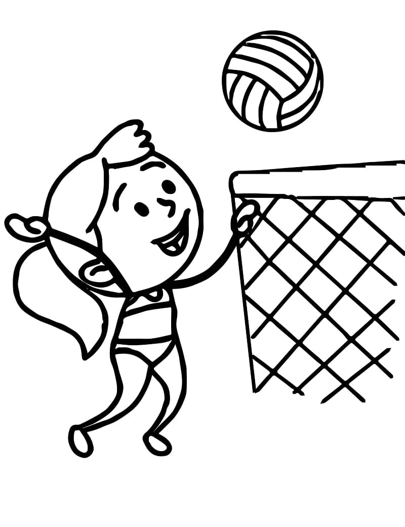 Coloriage La Petite Fille Joue Au Volleyball