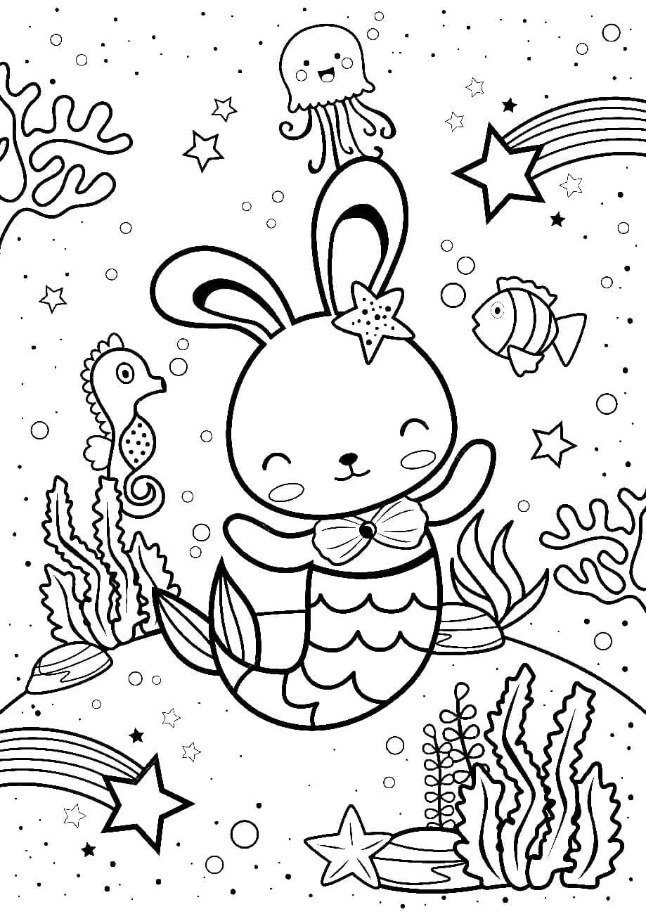 Coloriage Lapin Sirène