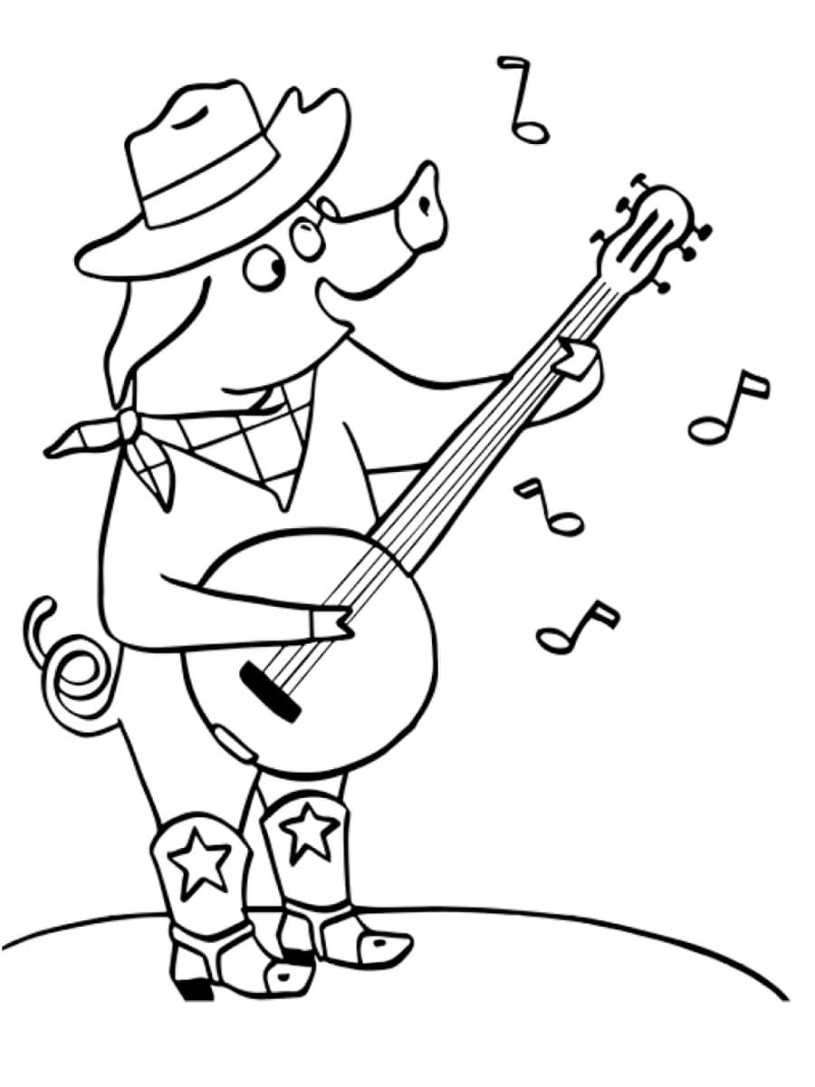 Le Cochon Joue du Banjo coloring page