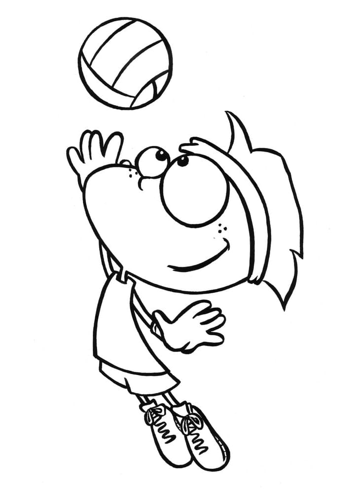 Coloriage Le Petit Garçon Joue au Volleyball