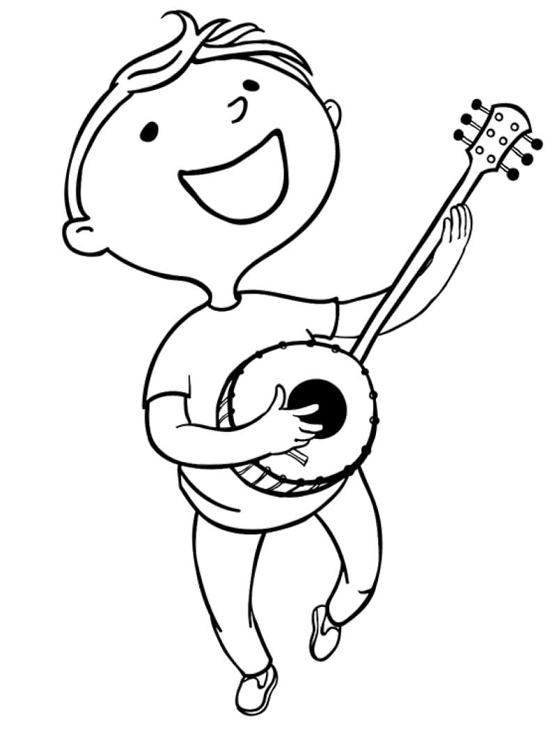 Coloriage Le Petit Garçon Joue du Banjo