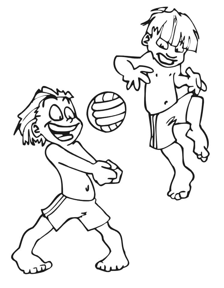 Coloriage Les Garçons Jouent au Volleyball