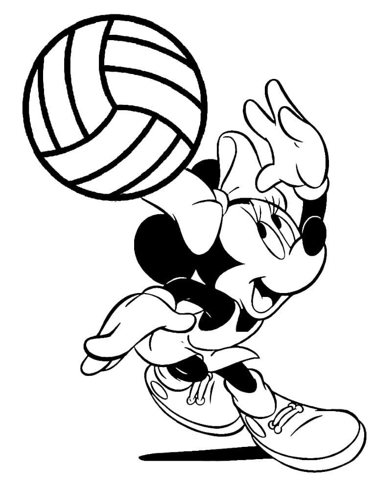 Coloriage Minnie Mouse Joue au Volley