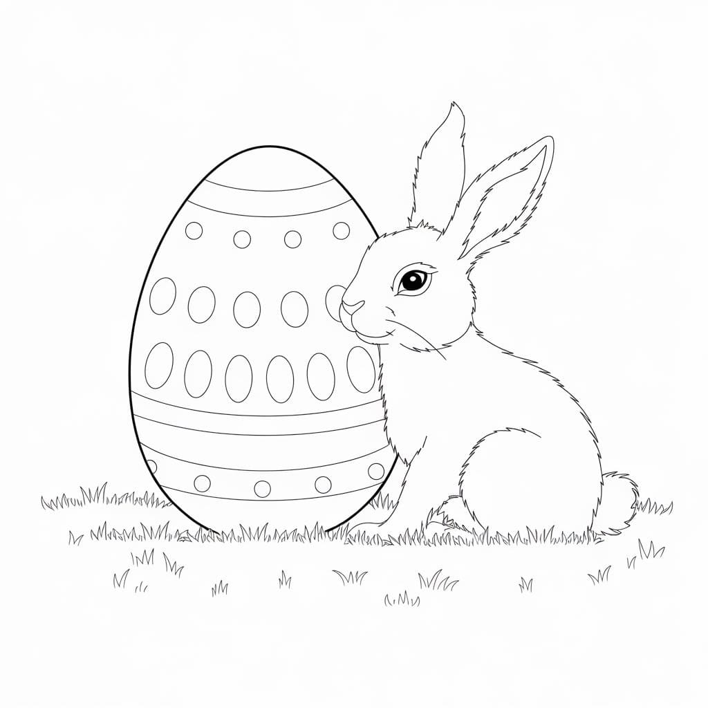 Oeuf de Pâques et un lièvre coloring page