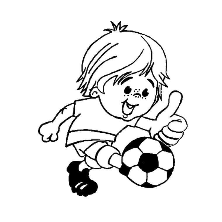 Coloriage Petit Garçon Jouant au Football