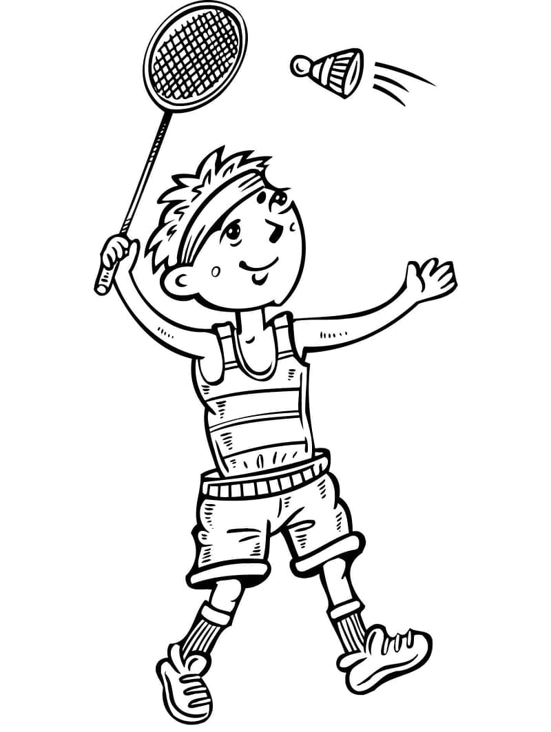 Coloriage Petit Garçon Joue au Badminton