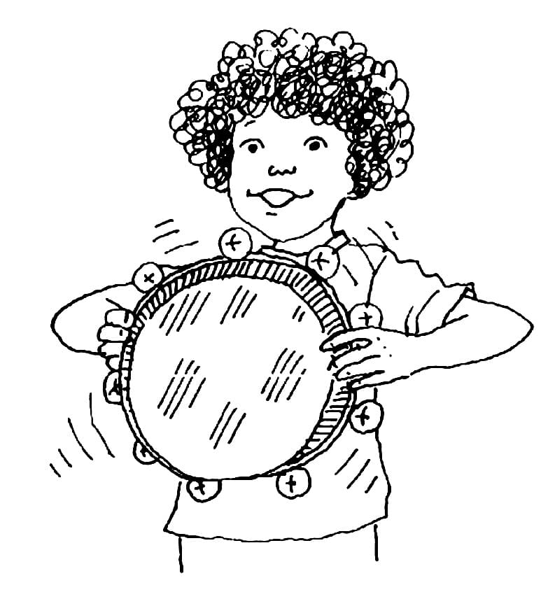 Petite Fille Joue du Tambourin coloring page