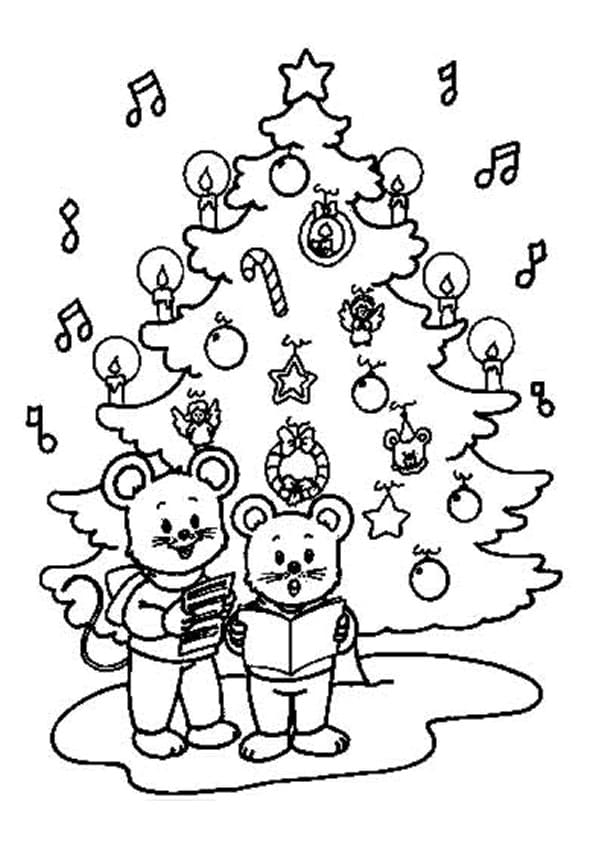 Sapin de Noël Avec des Souris coloring page