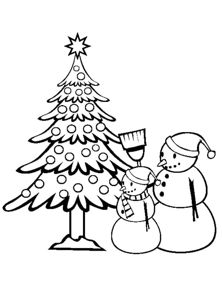 Sapin de Noël et Bonhommes de Neige coloring page