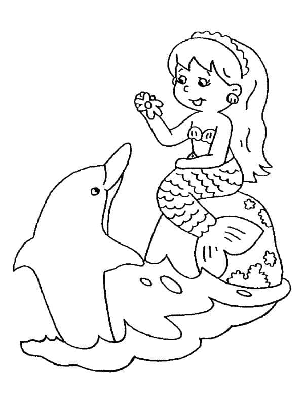 Sirène avec Dauphin coloring page