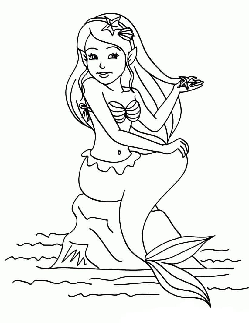 Coloriage Sirène avec étoile de mer