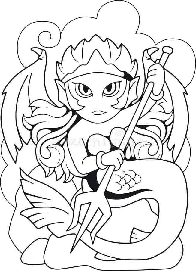 Coloriage Sirène avec Trident