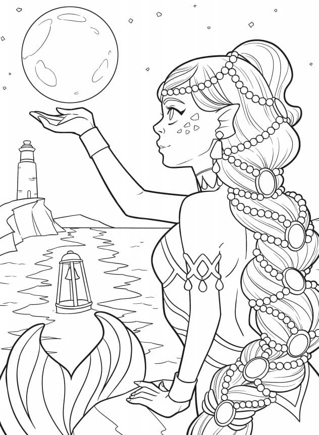 Coloriage Sirène et Lune