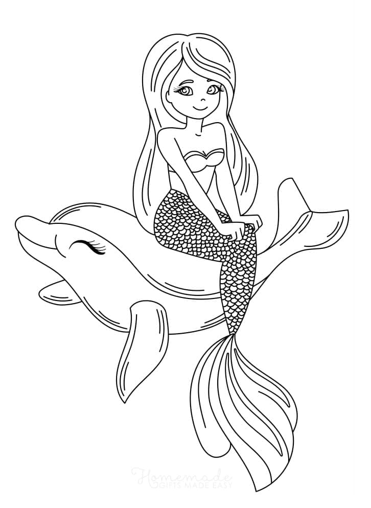 Sirène et un Dauphin coloring page